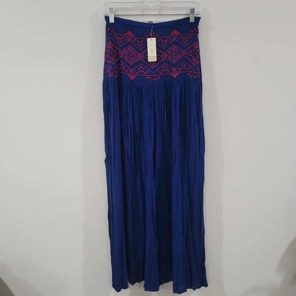 Japna‎ Maxi Skirt Size Small Blue Embroidered Boho Hippie Ethereal Gauze